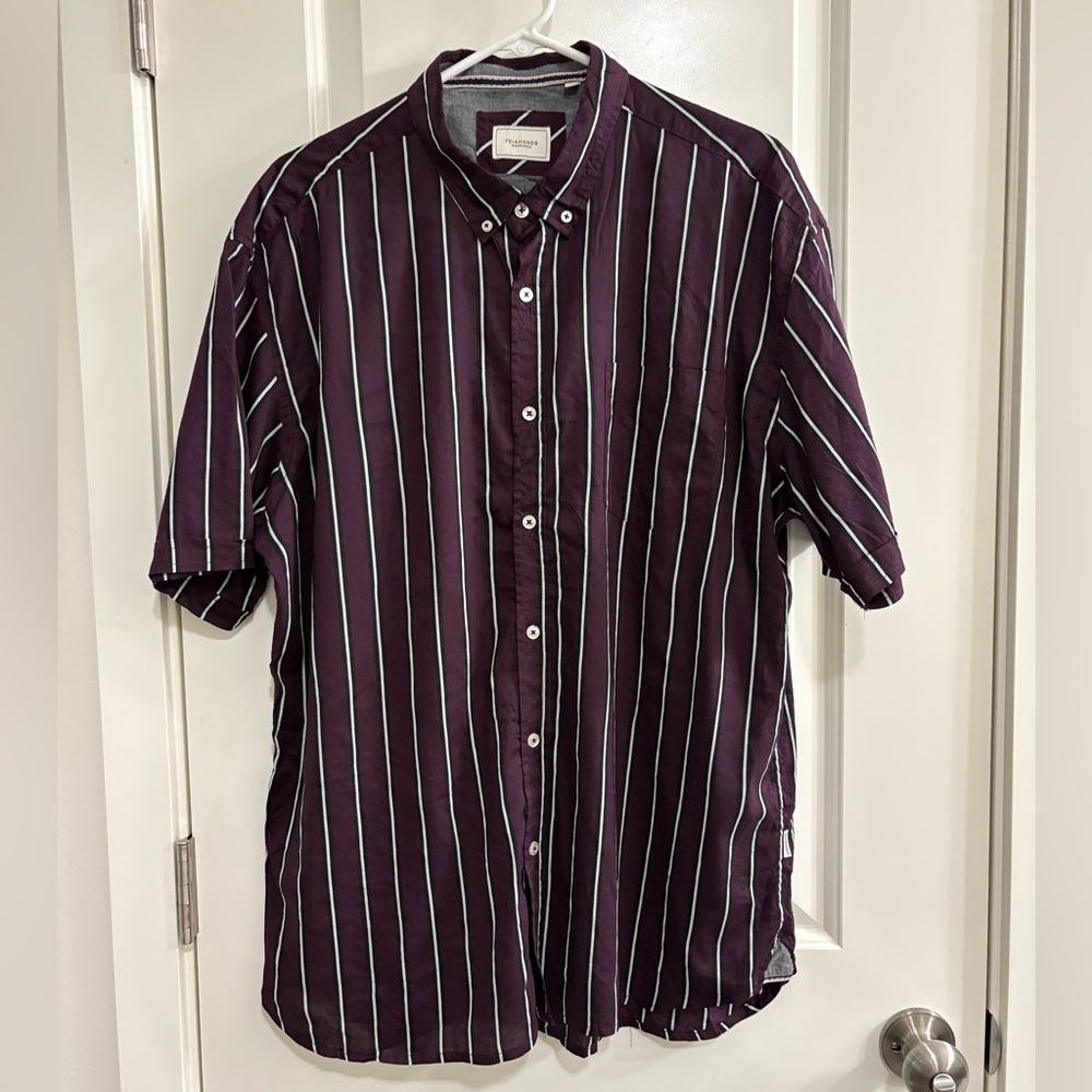 7 Diamonds Touch Of Life Dark Purple Striped Button Down Shirt